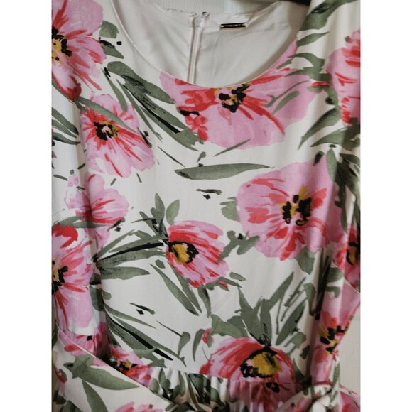 Tahari Pink Green Floral Print Pleated  Belted Midi Dress Sz 6 Pink White Green - Picture 5 of 8